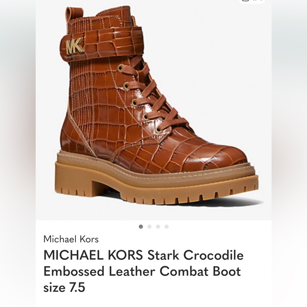 NIB Michael Kors STARK Chestnut Crocodile Embossed Leather Lace Up Combat Boots